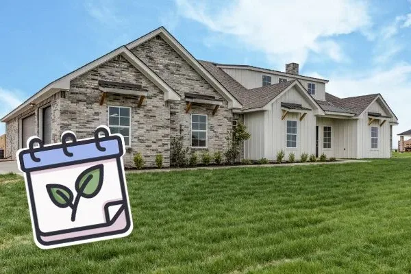 photo of dallas lawn with calendar icon, lawn care schedule